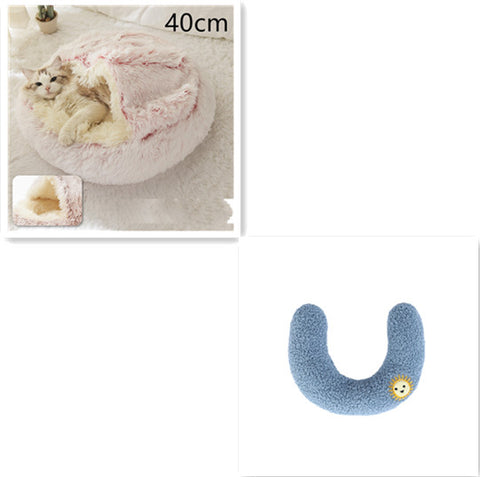 2 In 1 Dog And Cat Bed Pet Winter Bed Round Plush Warm Bed House Soft Long Plush Pets Bed